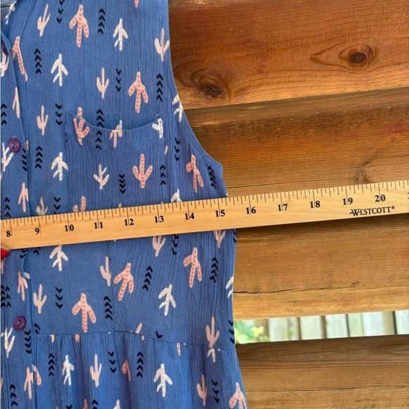 Monteau Blue Sleeveless Sundress with Notched Collar Cactus Print size Small - Picture 9 of 11